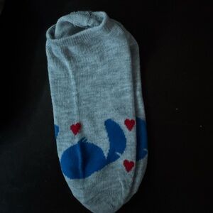 Gray Sock with Blue Whale and Red Hearts